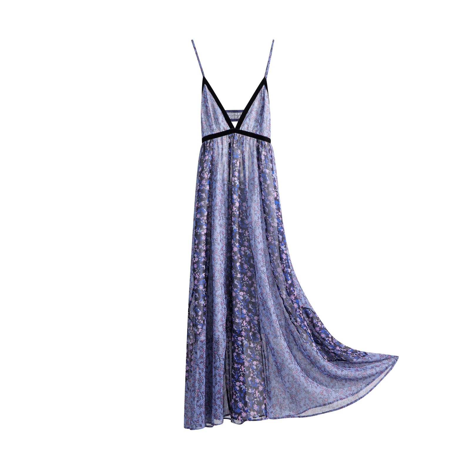 Women's Boho Chiffon Floral Print Long Strap Backless Maxi Dress