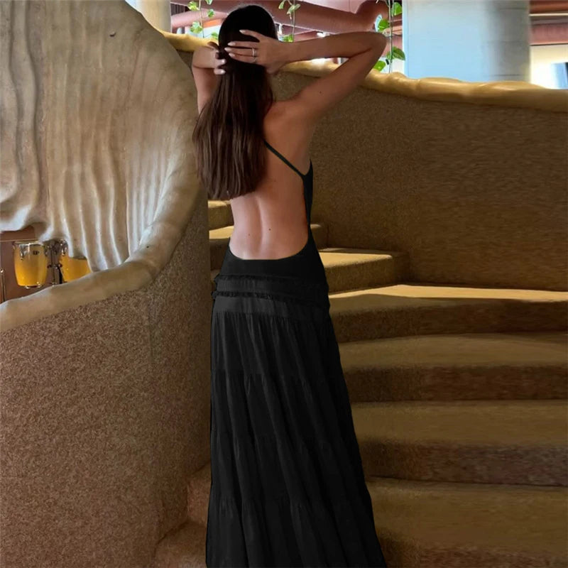 Off Shoulder Backless Evening Dress With Pleats And Ruffled Edges Diagonal Collar Floor Length