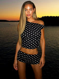 Polka Dot Two-piece Set With Cropped Top And Skinny Shorts