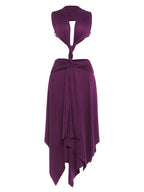 Purple Backless Patchwork Waistless Maxi Dress Irregular Hem