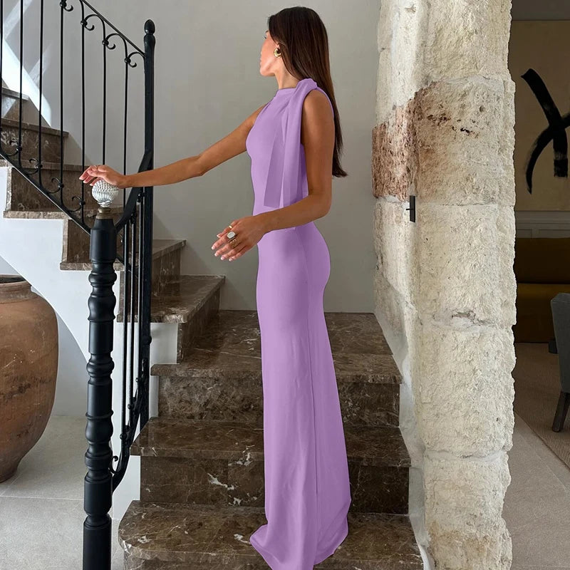 Sleeveless Bodycon Maxi Dress - Patchwork O-Neck