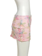Colorful Floral Sequined Mesh Mini Skirt