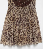 Leopard Print Tulle Slip Dress With Backless Draped
