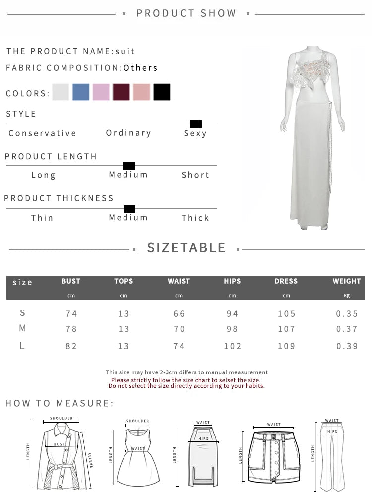 Backless Floral Skirt Suit With 3D Flowers Ankle Length High Skirt Ensemble