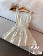 A Line Dress With Ruffled Knitted Vest For Women French Style