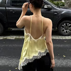 Asymmetrical Lace Slip Top Satin Off Shoulder Backless Camisole