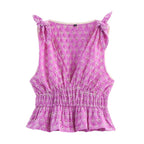 V-neck Sleeveless Embroidery Hollow Out Elastic Waist Crop Top