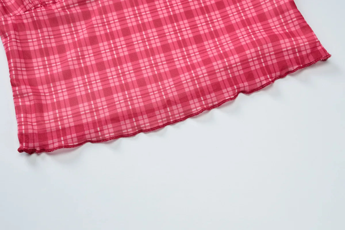 Coquette Plaid Set With Ruffle Trim Crop Top High Waist Shorts