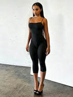 Slim Backless Playsuit With Low Neck High Waist Silhouette Ultra Stretch Sporty Romper