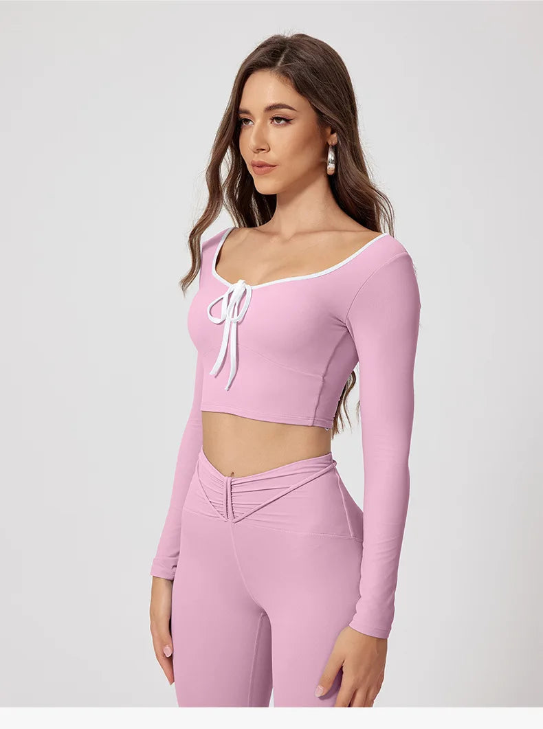 Woman Long Sleeve Seamless Round Neck Casual Yoga Clothes Gymwear Quick-Dry Running Workout Sportswear