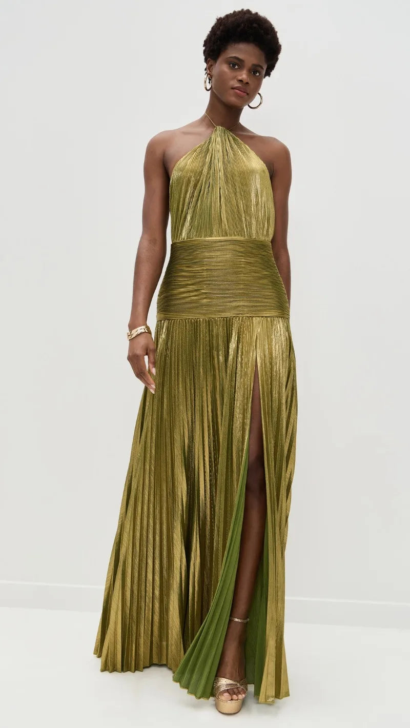 Off Shoulder Corset Halter Evening Gown With Slit