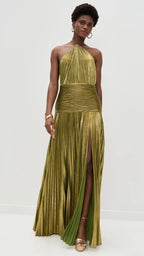 Off Shoulder Corset Halter Evening Gown With Slit