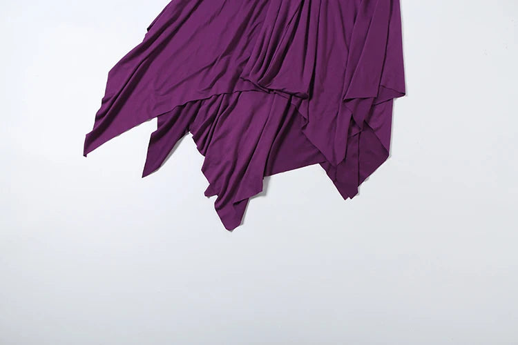 Purple Backless Patchwork Waistless Maxi Dress Irregular Hem