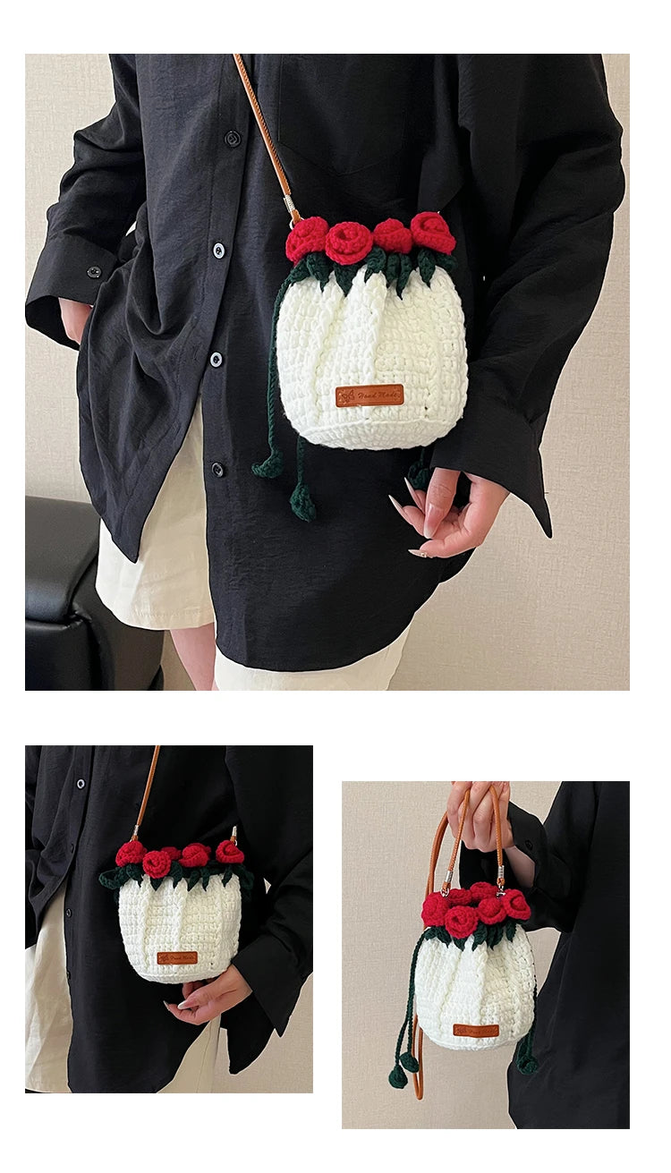 String Bucket Bag For Women Lightweight Crossbody Versatile Hollowout Design