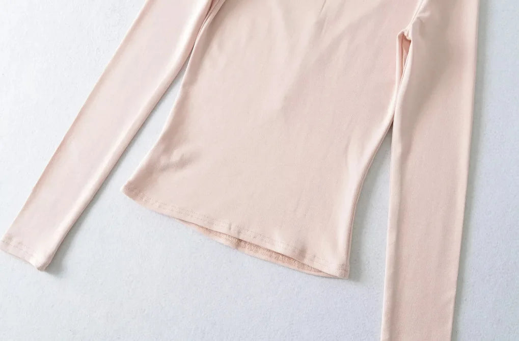 Soft Cotton Long Sleeve Lace Trim V Neck Top Feminine Style