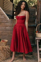 Backless Suspender Midi Dress Sleeveless A Line Style For Evening Wear