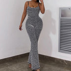 Backless Striped Jumpsuit With High Waist Flare Legs