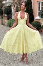 Backless Halter Evening Dress With Lace Jacquard For Elegant Special Occasions