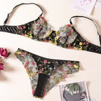 Countryside Embroidered Lingerie Set With Floral Patchwork Bra And Panty Details