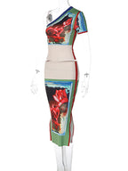 Summer Two Piece Set With Crop Top And Midi Skirt Vacation Outfit Style
