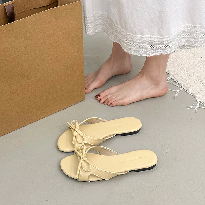 Butterfly Knot Open Toe Slides For Women Non Slip Flats
