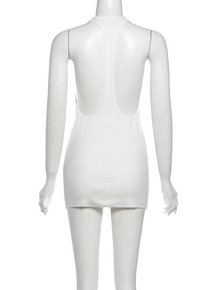 Backless Halter Dress With Letter Print Clubwear