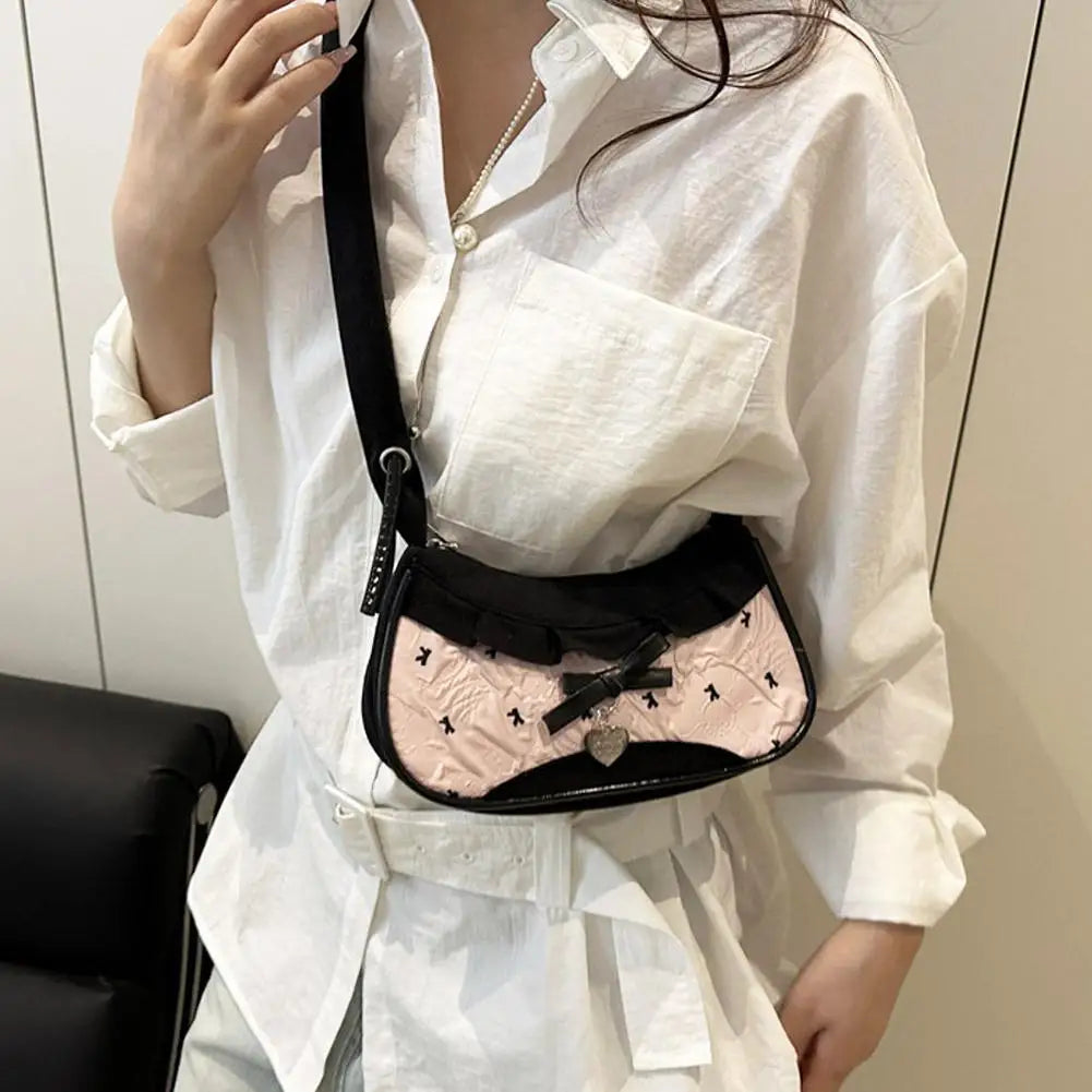 Lace Ribbon Tote With Stretchable Shoulder Strap Handbag