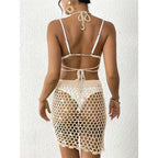 Hollow Out Skirt Crochet Knitted 2 Pieces Suits Cover Up