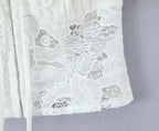 Romantic Lace Patchwork Off Shoulder Puff Sleeve Crop Top