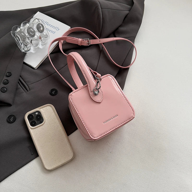 Mini Box PU Leather Crossbody Bag With Short Handle Phone Friendly Compact