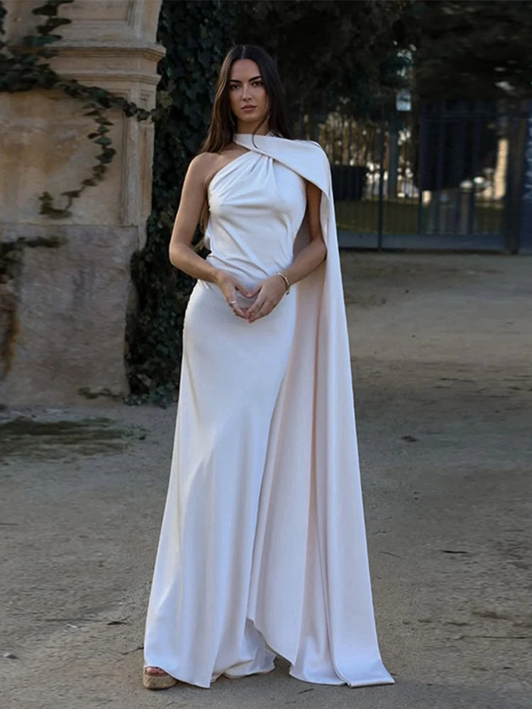 Sexy Satin Ribbon Backless Halter Dress For Elegant Evening Gown