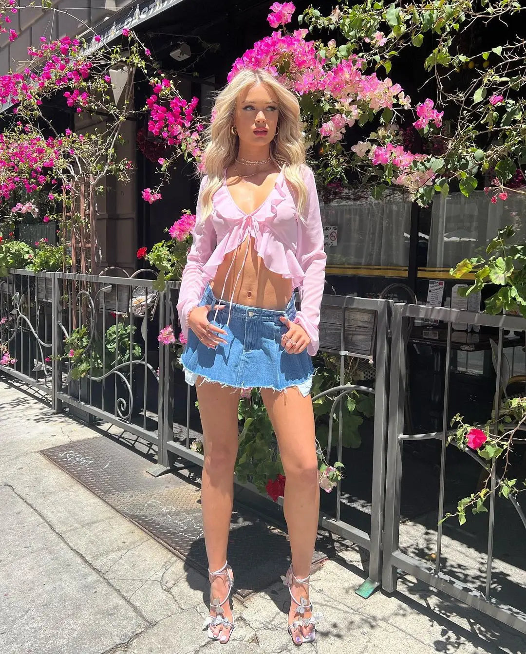 Chiffon Sheer Crop Tank Top With V Neck And Flare Sleeves
