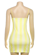 Striped Spaghetti Strap Dress With Pleated Backless Mini Bodycon