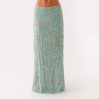 Elegant Beaded Sequin Maxi Skirt With Floral Embroidery