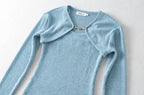 Crop T Shirt O neck Crop top Full Sleeve Chain Buckle Cape T-shirt Camis with Tee