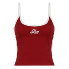 Embroidery Letter Contrast Set With Backless Camisole Top And Drawstring Elastic Shorts