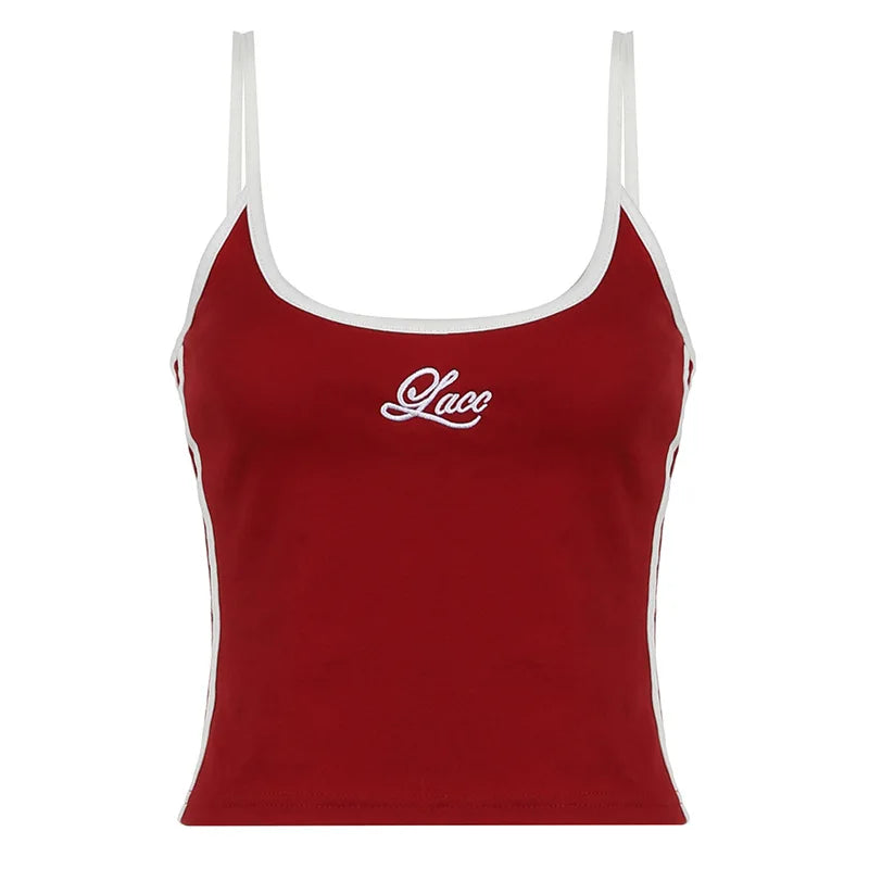 Embroidery Letter Contrast Set With Backless Camisole Top And Drawstring Elastic Shorts