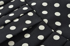 Black Polka Dot Pleated Mini With Shorts Lining Low Waist Skater Style Button Details