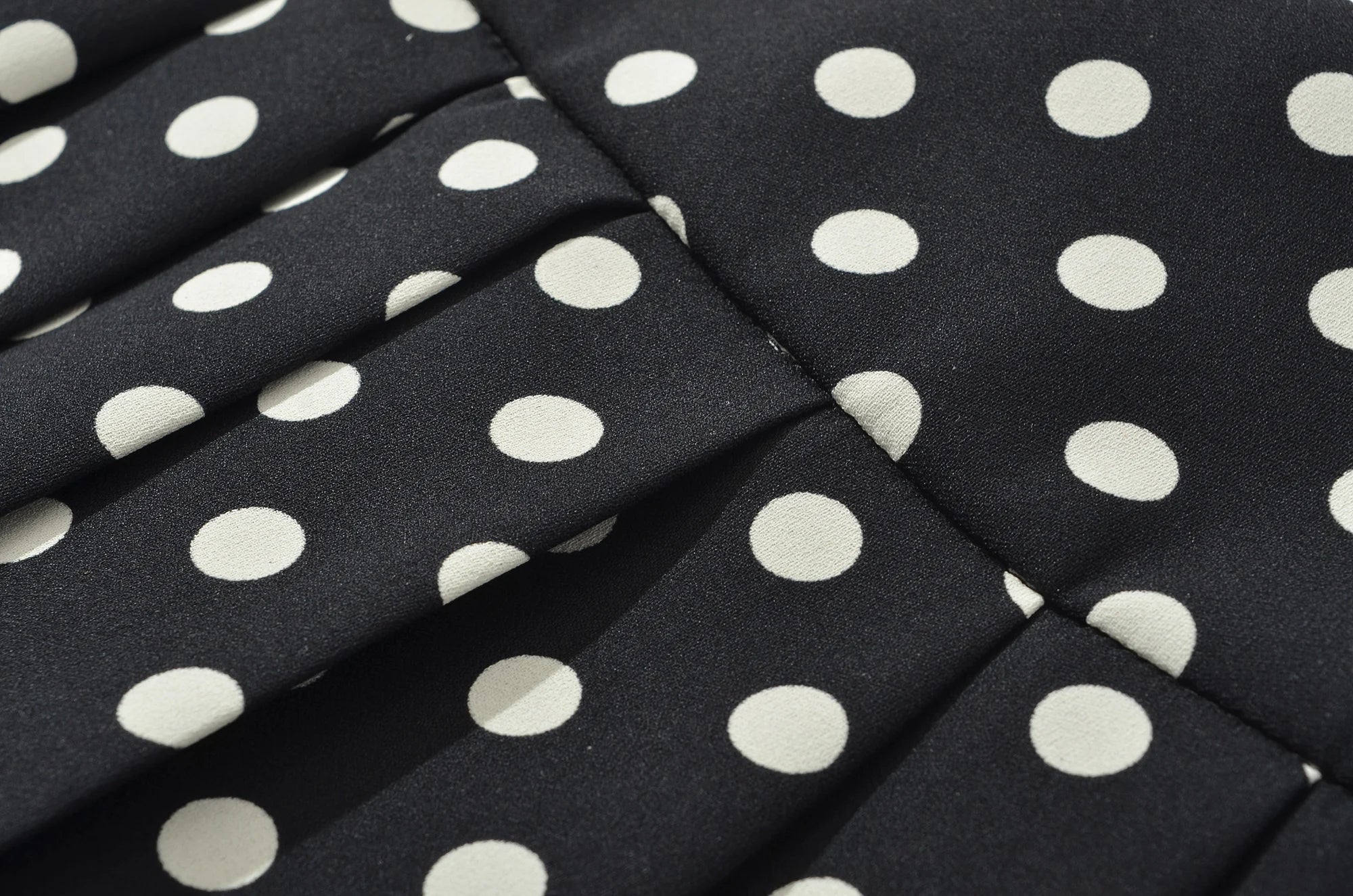 Black Polka Dot Pleated Mini With Shorts Lining Low Waist Skater Style Button Details