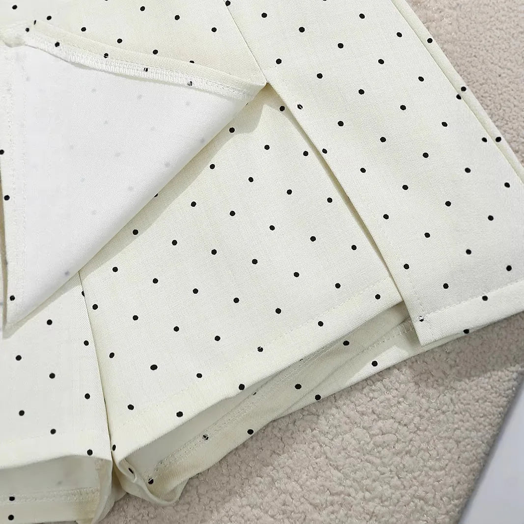 Mini Dots Pattern High Waist Skirt With Double Slits