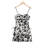 Floral Print Strapless Mini Dress With Ruffles Sleeveless Above Knee