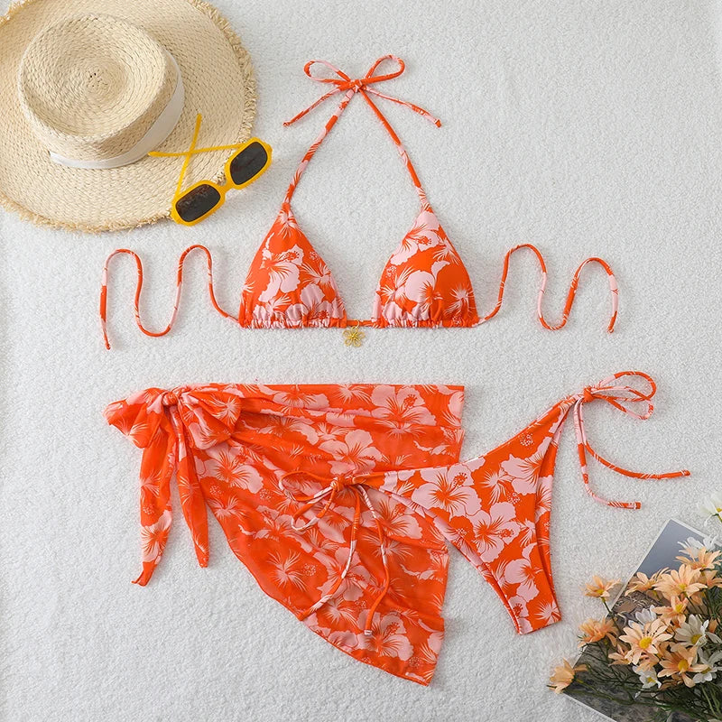 Triangle Bikini Set With Cover Up
