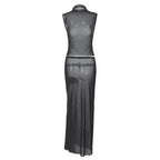 Vintage Polka Dot Dress Set With See Through Top And Long Skirt For Summer Parties