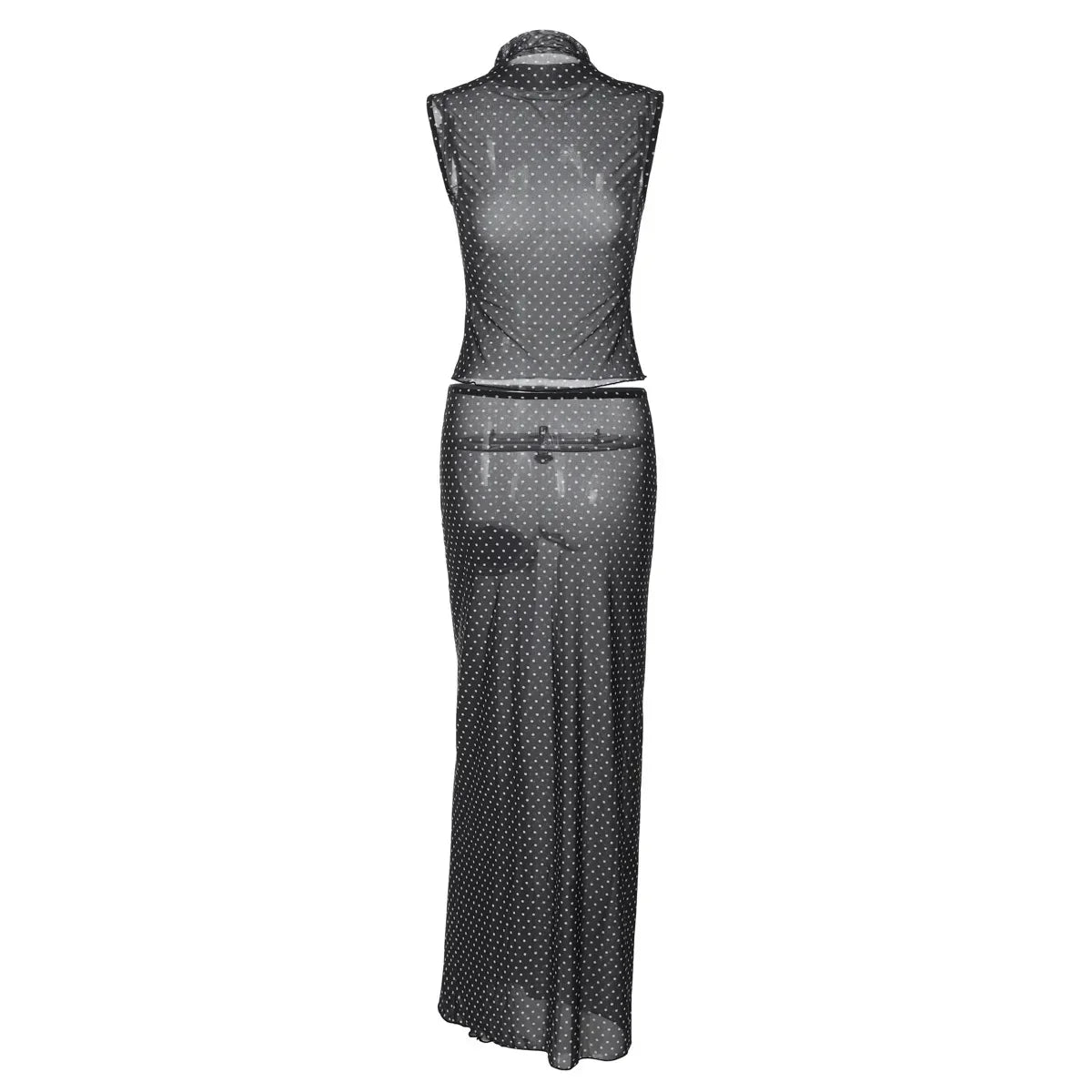 Vintage Polka Dot Dress Set With See Through Top And Long Skirt For Summer Parties