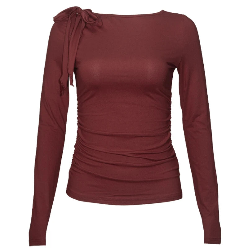 Long Sleeve Belted Top With Gathered Design