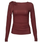 Long Sleeve Belted Top With Gathered Design