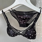 French Style Satin Lace Lingerie Set With Triangle Cups Wireless Soft Fabric Daily Wear