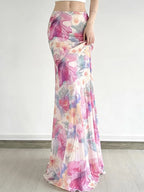 Bohemian Mesh Floral Maxi Skirt For Women Elegant High Waist