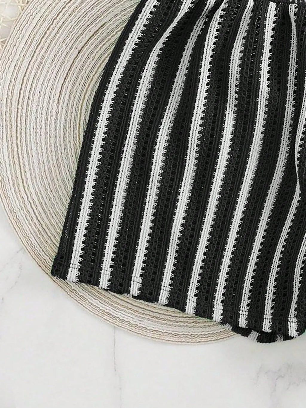 Retro Striped 3 Pieces Knitted Mesh String Bikini Set Swimsuit