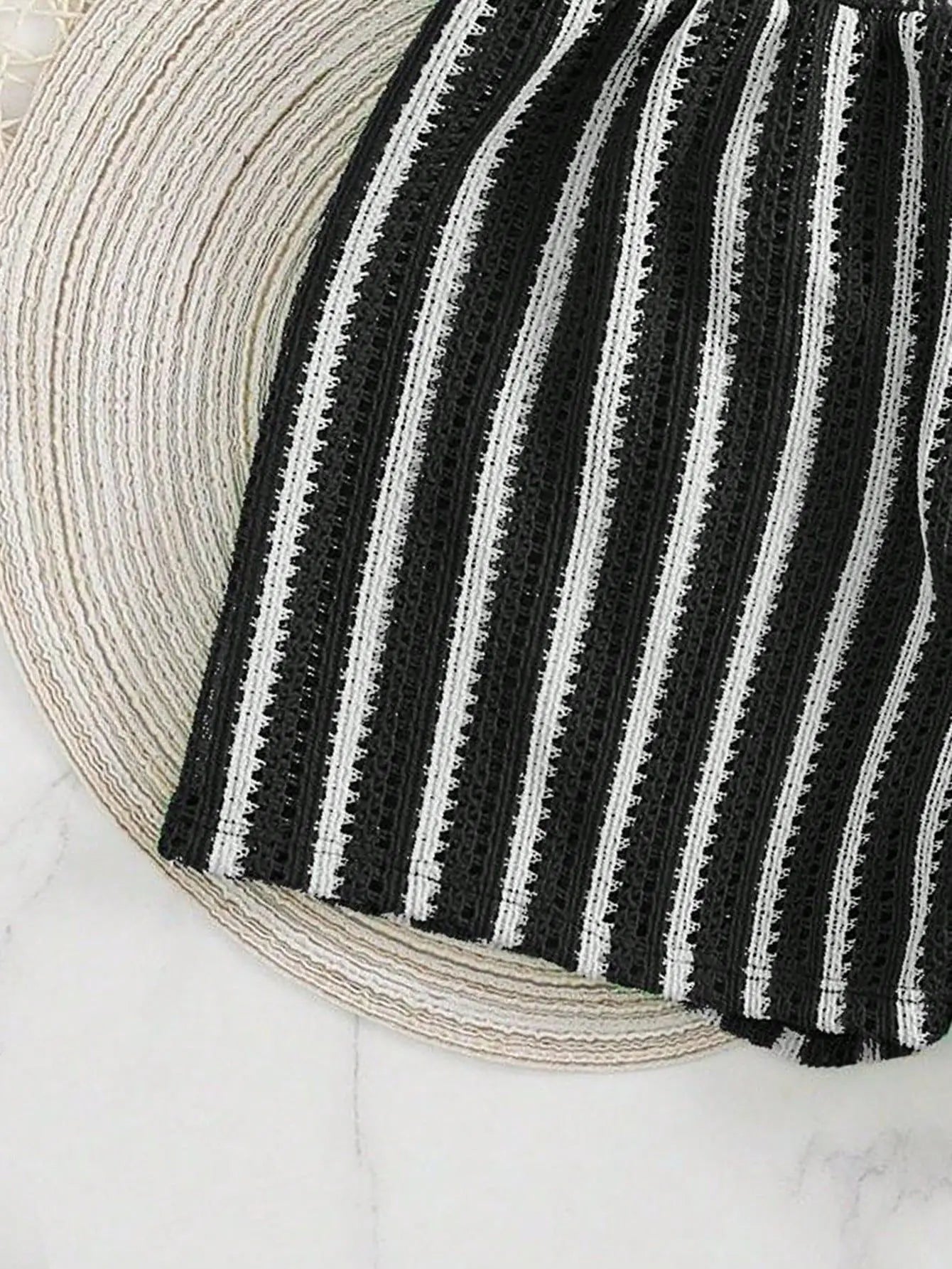 Retro Striped 3 Pieces Knitted Mesh String Bikini Set Swimsuit
